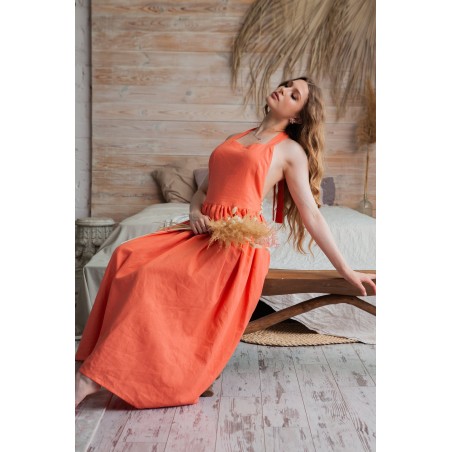 Orange backless long skirt