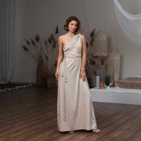Light beige one-shoulder long skirt