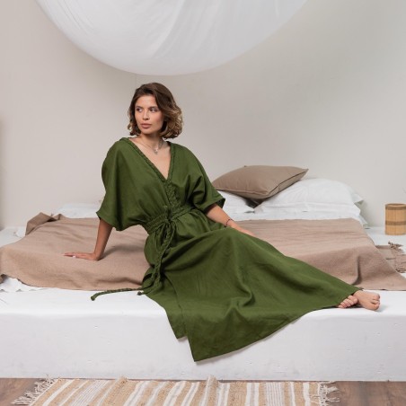 Dark Green Robe-Slit Long Dress