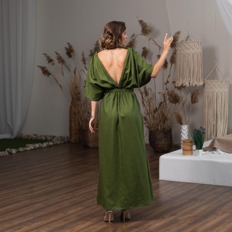 Dark Green Robe-Slit Long Dress