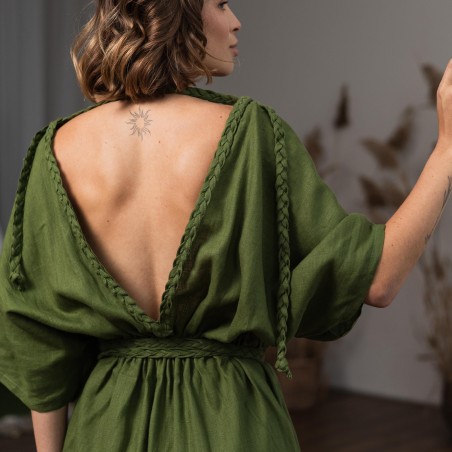 Dark Green Robe-Slit Long Dress