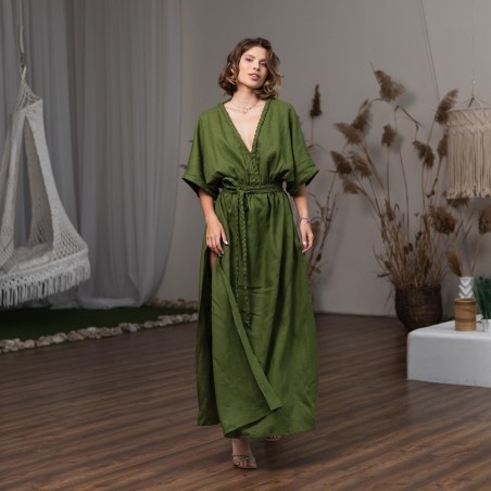 Dark Green Robe-Slit Long Dress