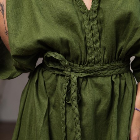 Dark Green Robe-Slit Long Dress