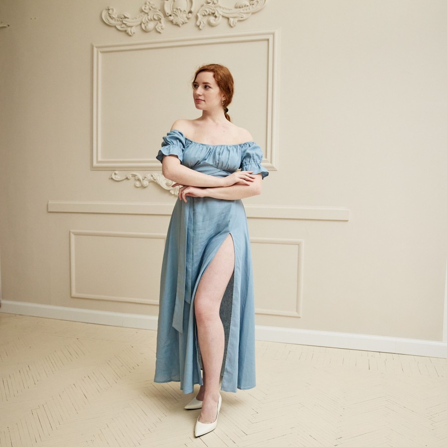 Sweet light blue linen dress