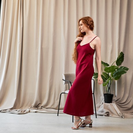 Burgundy Thin Strap Maxi Dress
