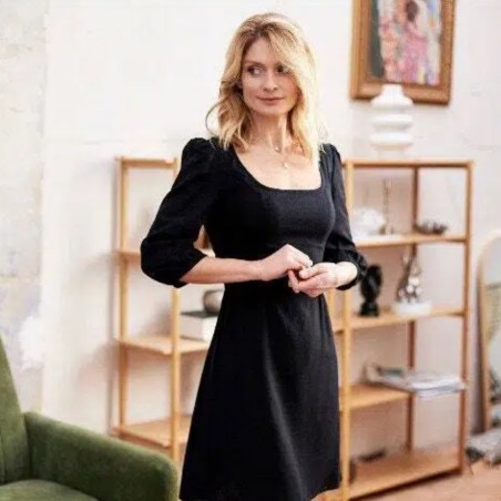 Black square neck short dress