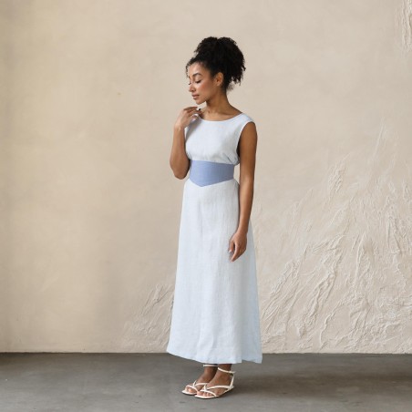 Light blue wide waist tie long skirt