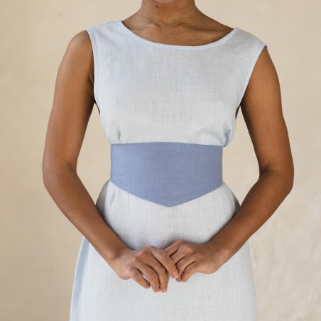 Light blue wide waist tie long skirt