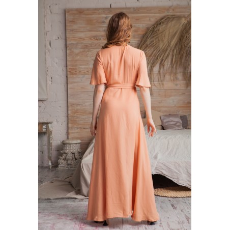 Light orange silk chiffon short-sleeved long skirt