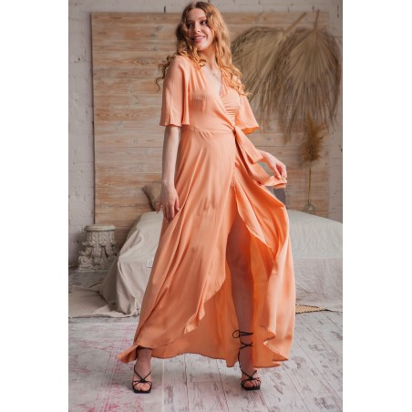 Light orange silk chiffon short-sleeved long skirt