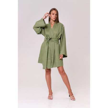 Green Linen Kimono Robe