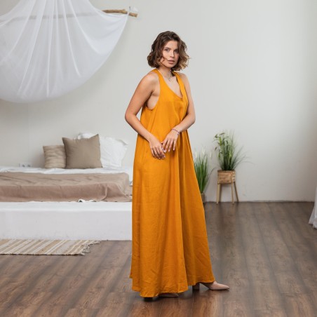 Bright Yellow Sleeveless V-Neck Long Dress
