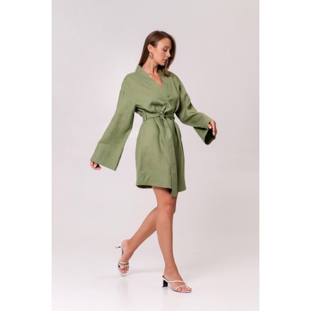 Green Linen Kimono Robe