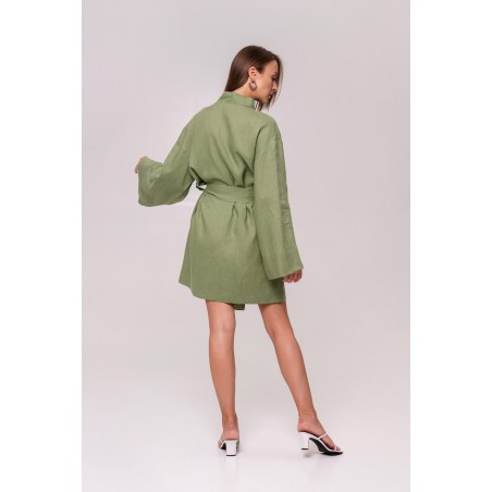 Green Linen Kimono Robe