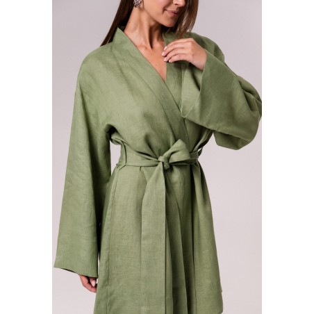 Green Linen Kimono Robe