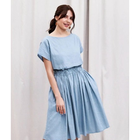 Light blue round neck two-piece skirt