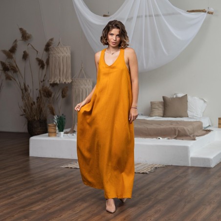 Bright Yellow Sleeveless V-Neck Long Dress