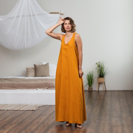Bright Yellow Sleeveless V-Neck Long Dress