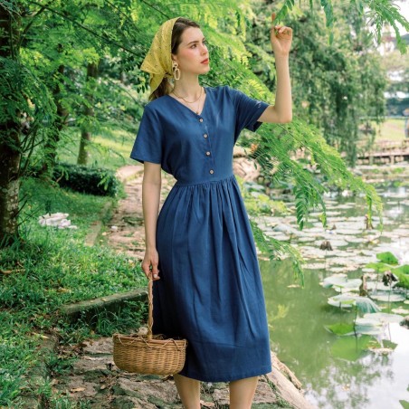 Dark blue literary style dress