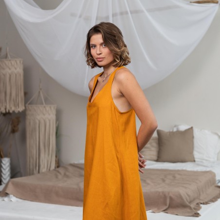 Bright Yellow Sleeveless V-Neck Long Dress
