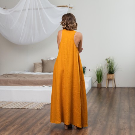 Bright Yellow Sleeveless V-Neck Long Dress