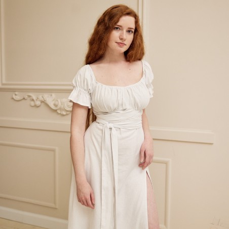 Off-white French puff sleeve long dress