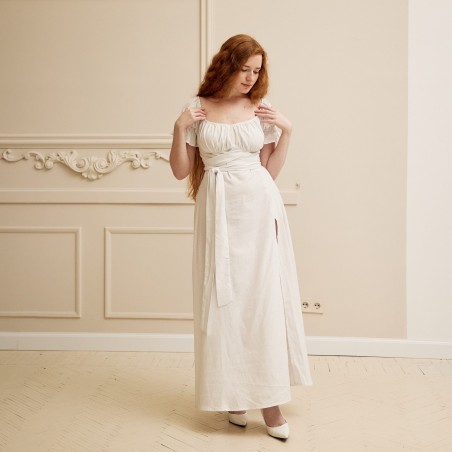 Off-white French puff sleeve long dress