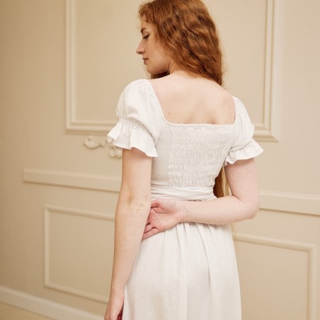 Off-white French puff sleeve long dress