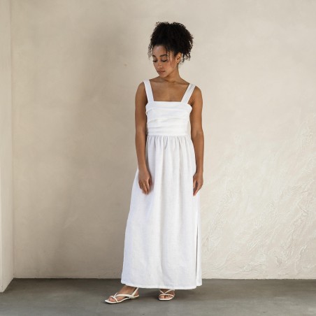 White square-neck backless bow tie long skirt