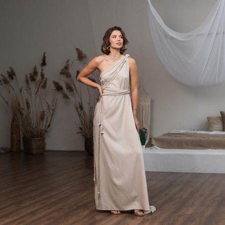 Light beige one-shoulder long skirt