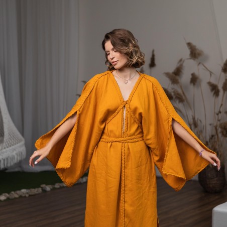 Yellow Lace-Up Robe Dress