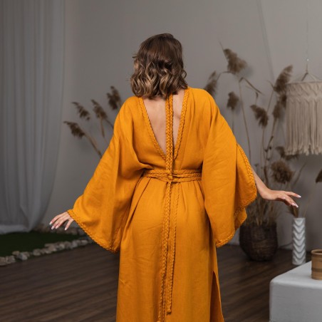Yellow Lace-Up Robe Dress