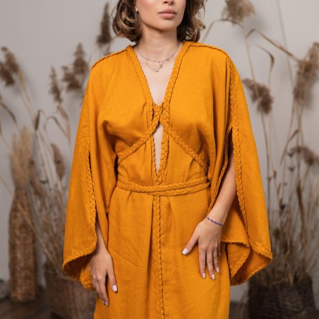Yellow Lace-Up Robe Dress