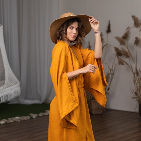Yellow Lace-Up Robe Dress
