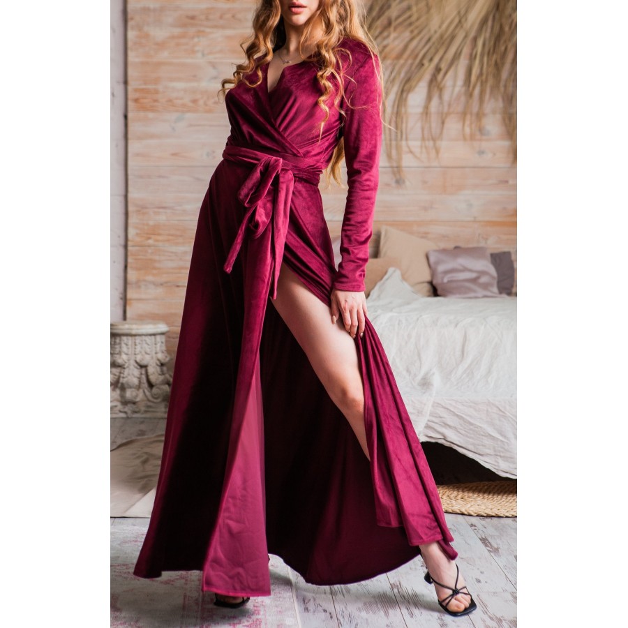 Burgundy Velvet Long Dress