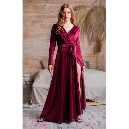 Burgundy Velvet Long Dress