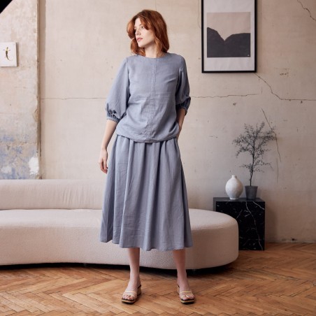 Light grey linen lantern sleeve suit skirt