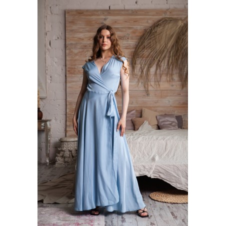 Light blue silk chiffon long skirt