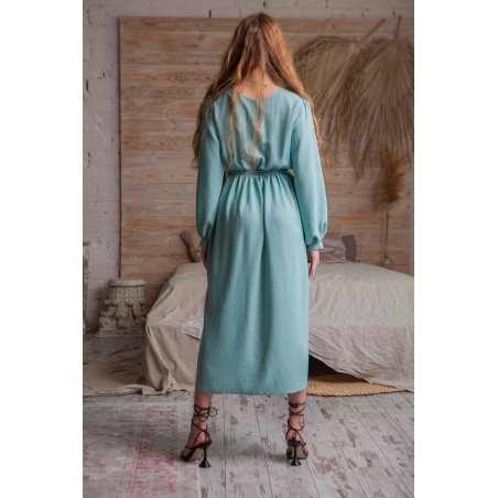 Mint green long skirt with small V-shaped opening